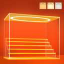Acrylic Display Case with Adjustable LED Light, 6 L Tier Clear Display Box Dustproof Showcase for Action Figures, Collectibles and Mini Toys, Assembly Display Cabinet(Wood 19.7*12.6*16.5in)