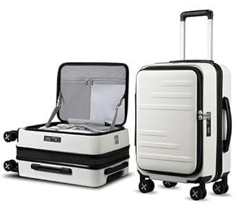 Carry On Luggage for Travel Front Opening, FLOF Expandable Polycarbonate Hard Shell Suitcase with Wheels for Men Women (FX-Lite, White, 19 Inch, 27.2L-32L)
