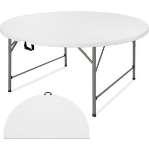 4 FT Round Folding Tables with Carrying Handle Lightweight Portable Plastic Commercial Table Steel Legs for Party, Dining, Wedding, Events, Picnic Indoor, Outdoor (White,1 Pack)