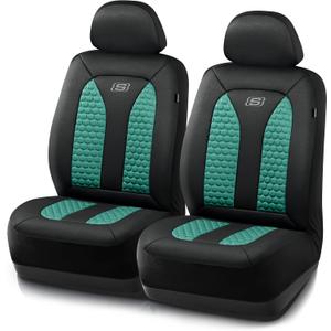 Skechers Memory Foam Car Seat Covers, Hexcomb Breathable Thick Seat Covers Two Front Seat Covers, Airbag Compatible, Automotive Comfort & Protection for Most Cars,Van,Trucks, SUVs (Green,Two Front) (Black and Green)
