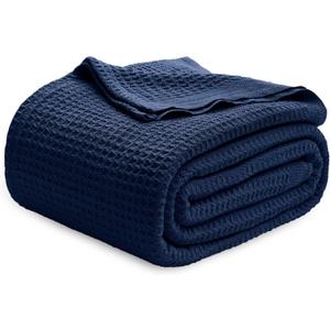 Bedsure Gentlesoft 100% Cotton Blanket Twin XL Size for College Dorm - Cooling Breathable and Soft for Summer, Waffle Weave Twin Blanket for Bed, Dorm Room Essentials, Pageant Blue, 66x90 inches