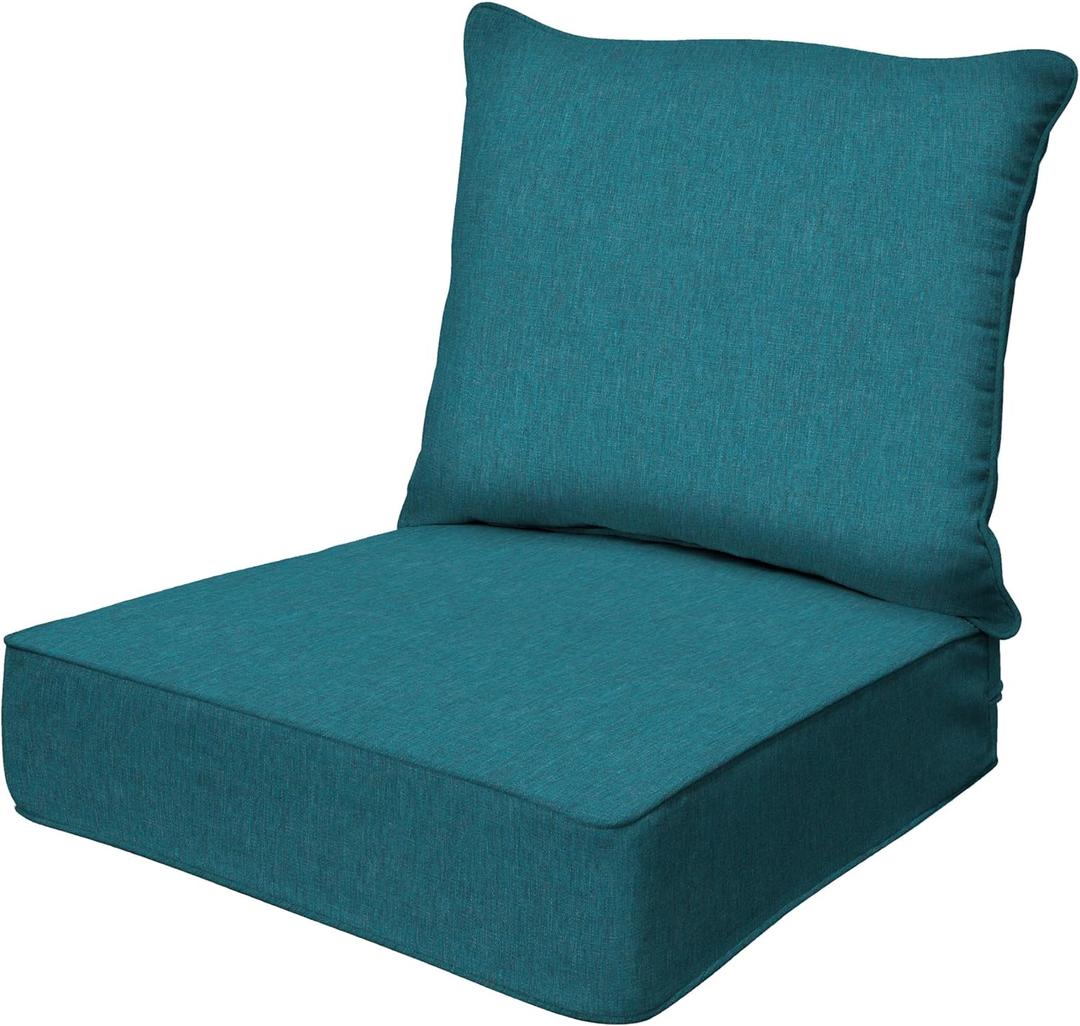 Honeycomb Outdoor Deep Seat, 24" W x 23" D, Textured Solid Teal Outdoor Chair Cushion