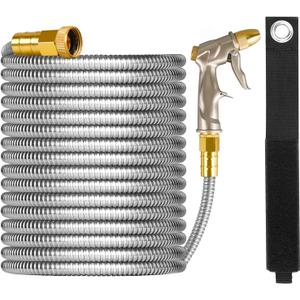 125ft Garden Hose Made by Metal with Super Tough and Soft Water Hose, Household Stainless Steel Hose, Durable Mighty Garden Hose with 4 Spraying Modes Adjustable Nozzle, No Kinks and Tangles