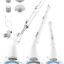 HiCOZY Electric Spin Scrubber HS1, Cordless Shower Scrubber for Cleaning with 4 Replaceable Brush Heads Adjustable Extension Handle, IPX7 Waterproof Cleaning Brush for Bathroom Floor White