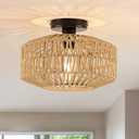 MAYNA 11.8" Rattan Ceiling Light Fixture, Hand-Woven Boho Light Fixtures Ceiling Mount, Mini Rattan Chandelier Light Fixture for Farmhouse Hallway Bedroom Kitchen Entryway, Bulb NOT Included