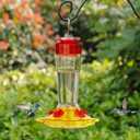 Shrdaepe Hummingbird Feeder, Glass Bottle Bird Feeders, 5 Feeding Ports (Red & Yellow)