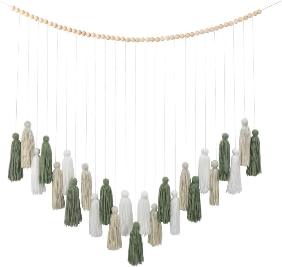 DrCor Sage Green Boho Tassel Garland  Back to School Classroom Bulletin Board & Fringe Banner, Teacher Gift, Girls Dorm or Reading Corner Decor