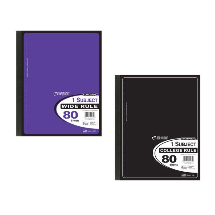 Standards® 1 Subject, Wireless Notebook, Wide Rule, 80 Sheets, Pack of 2(Black, Purple) 