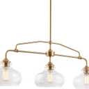 Kira Home Harlow 38" Modern Industrial Farmhouse 3-Light Kitchen Island Light with Clear Glass Shades, Adjustable Hanging Height, for Dining Room, Living Room or Kitchen, Cool Brass Finish