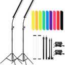 LED Video Light Stick Wand Kit-Photography Lighting with Adjustable Tripod Stand, 9 Color Filters, Gepege 2 Packs 5600K Dimmable Portable Video Studio Lighting for Live Streaming/Portrait/Vlog