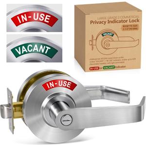 Privacy Indicator Handle Door Lock - Occupied Door Lever Vacant or in-use Privacy Door Handle, ANSI Commercial Grade2, Perfect for Public Restrooms Including Restaurants, Hospitals (Satin Chrome)