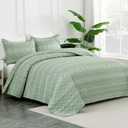 Andency Sage Green Quilts Queen Size, 3 Pieces Queen Quilt Bedding Set Boho Lightweight Soft Striped Bedspread for All Season (90"x96"), Printed Bohemian Polyester Reversible Coverlet Comoforter Sets