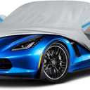 Car Cover for 2014-2019 Corvette C7 Stingray, Waterproof Custom-fit Sun Rain Dust Snow All Weather Protection Outdoor C7 Full Car Cover with Door Zipper and Cotton Lining-Grey