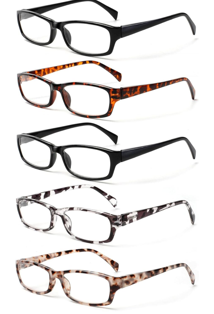 Fetrrc Reading Glasses Blue Light Blocking, Computer Glasses for Women Men, Fashion Square Eyeglasses 5 Pairs