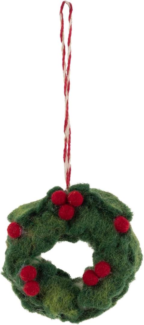 Boston International Felt Christmas Tree Ornament Winter Holiday Hanging Ornaments Decorations for Home, 2.25", Wreath