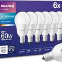 E17 Intermediate Base LED Bulb, 6W (60 Watt Equivalent) G14 Globe Ceiling Fan Light Bulbs, Daylight White 5000K, 600 Lumens, Non-Dimmable, Pack of 6