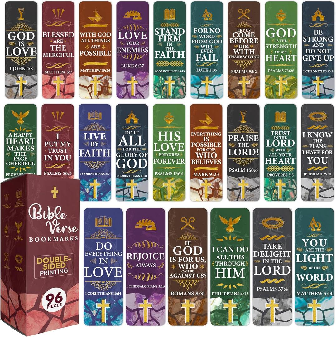 96 Pack Christian Scripture Bookmarks with Bible Verses  Inspirational Religious Bookmarks for Women & Men, Bulk Christian Gifts for Bible Study, Classroom, Church Supplies (6" x 2", Fresh #1)
