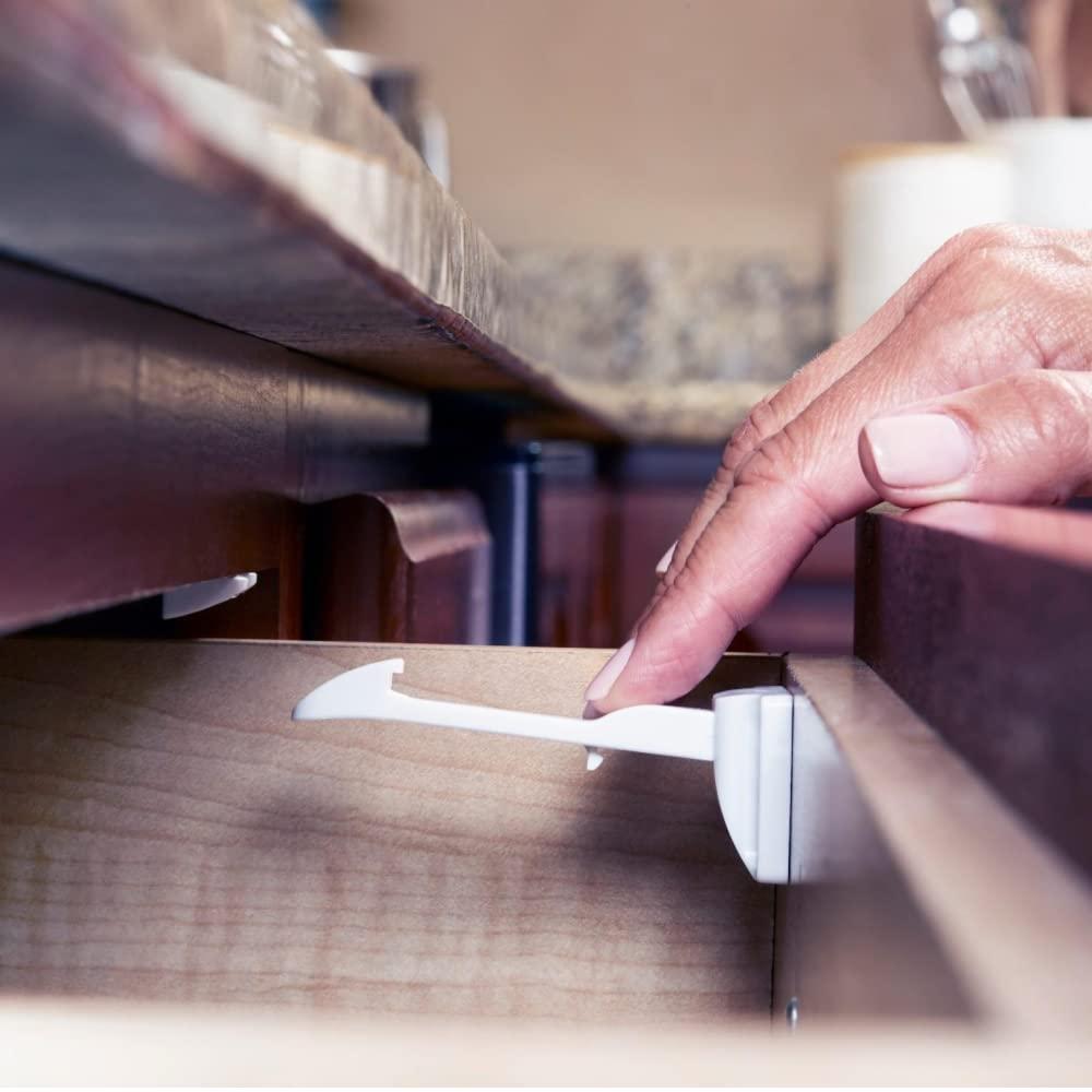 Toddleroo by North States - Drawer & Cabinet Tab Latches for Baby Proofing: Child Proof Cabinet & Drawer Locks - 10 Pack - White