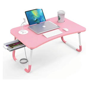 Elekin Laptop Desk for Bed,Portable Folding Lap Desk Bed Table Standing Work Table Bed Tray with 4 USB Port/Cup Holder/Drawer for Bed Couch/Sofa Pink