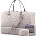 LOVEVOOK Travel Duffle Bag for Women, Weekender Overnight Bag with Shoe Compartment, Carry on Bag with Toiletry Bag, Gym Duffel Bag with Wet Pocket, Hospital Bags for Labor and Delivery 3 Pcs Set (Large, Nude)