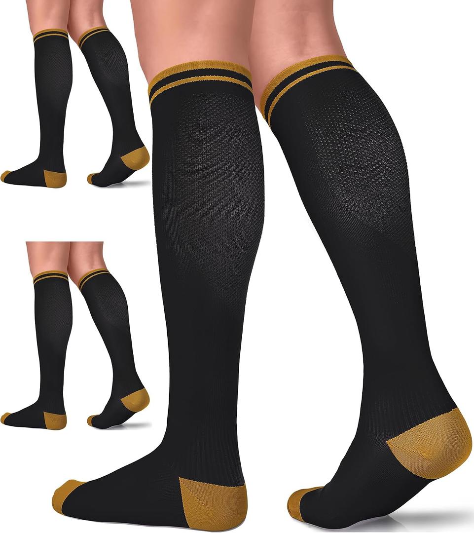 FuelMeFoot 3 Pack Copper Compression Socks - Compression Socks Women & Men Circulation - Best for Medical,Running,Athletic Large-X-Large