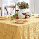 Newbridge Christmas Carol Holiday Noel Damask Fabric Tablecloth, 60 x 84 Inch Rectangle, Gold, Holly Leaf Poinsettia Weave, Wrinkle Free Soil Resistant Easy Care Table Cover