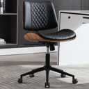 Home Office Chair No Arms with Wheels, Mid Back Walnut Style, Black, Regular