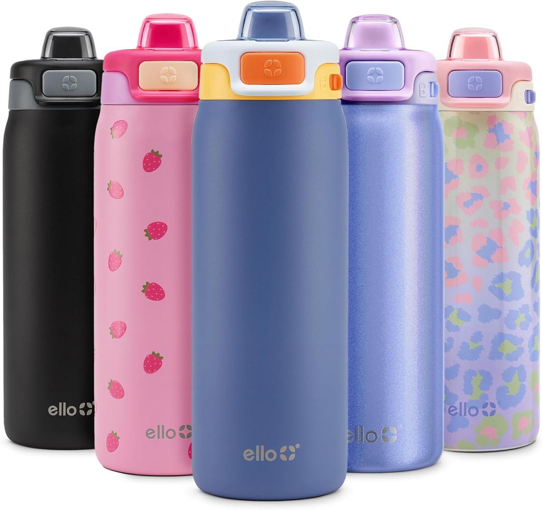Ello Kids Pop & Fill 18oz Stainless Steel Water Bottle with Quick Fill Technology, Double-Wall Vacuum Insulation, Leak Proof Locking Lid, Sip & Chug, BPA Free, Gifts for Girls Boys, Lighthouse