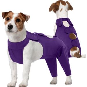 Kuoser Dog Surgery Recovery Suit for Rear Legs, Thigh Wound Protective Sleeve for Dogs, Dog Recovery Sleeve for Female Male Dogs, Dog Onesie After Surgery Pet Surgical Suit for Spay Neuter, Purple S