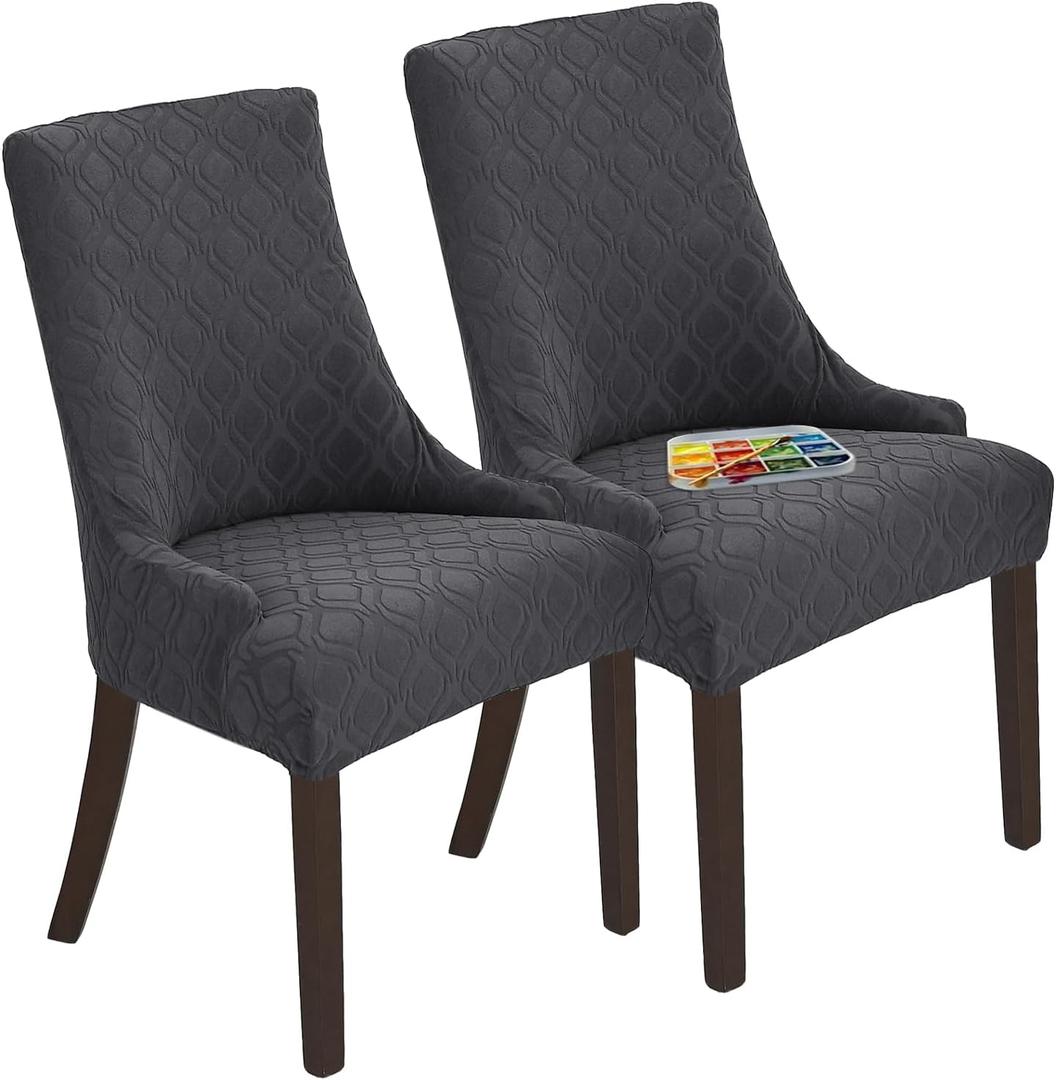 Wingback Dining Chair Covers, Reusable Accent Chair Covers Slipcover with Arms, Remove Washable Dining Chair Protector Covers for Dining Room (Set of 2, Dark Grey)