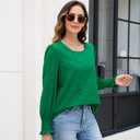 Women's Blouses Long Sleeve Embroidered Eyelet Tops with Lining Dressy Sheer O Neck Cotton Shirts Elegant Blouses 2025 (Green, XL)