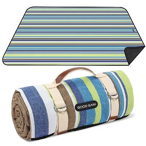 G GOOD GAIN Waterproof Picnic Blanket Portable with Carry Strap for Beach Mat or Family Outdoor Camping Party 