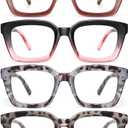 miyya Stylish Reading Glasses for Women, Cheaters Eyeglasses, Oversized Blue Light Readers, Fashion Eye Glasses (Black + Brown Tortoise + Black-pink Gradient + Gray Tortoise + Brown-gray Tortoise + Clear) 4.0