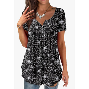 Roshop Christmas Tunic Women's Button Up Henley V-neck Loose Fit Plus Snowflakes Blouse Tops, Size L