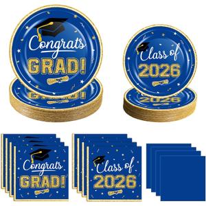 320 Pcs Graduation Table Decorations Party Supplies - Blue Gold Graduation Plates and Napkins Class of 2026 Disposable Dinnerware Set for College High School Congrats Grad Party Favors, Serve 80