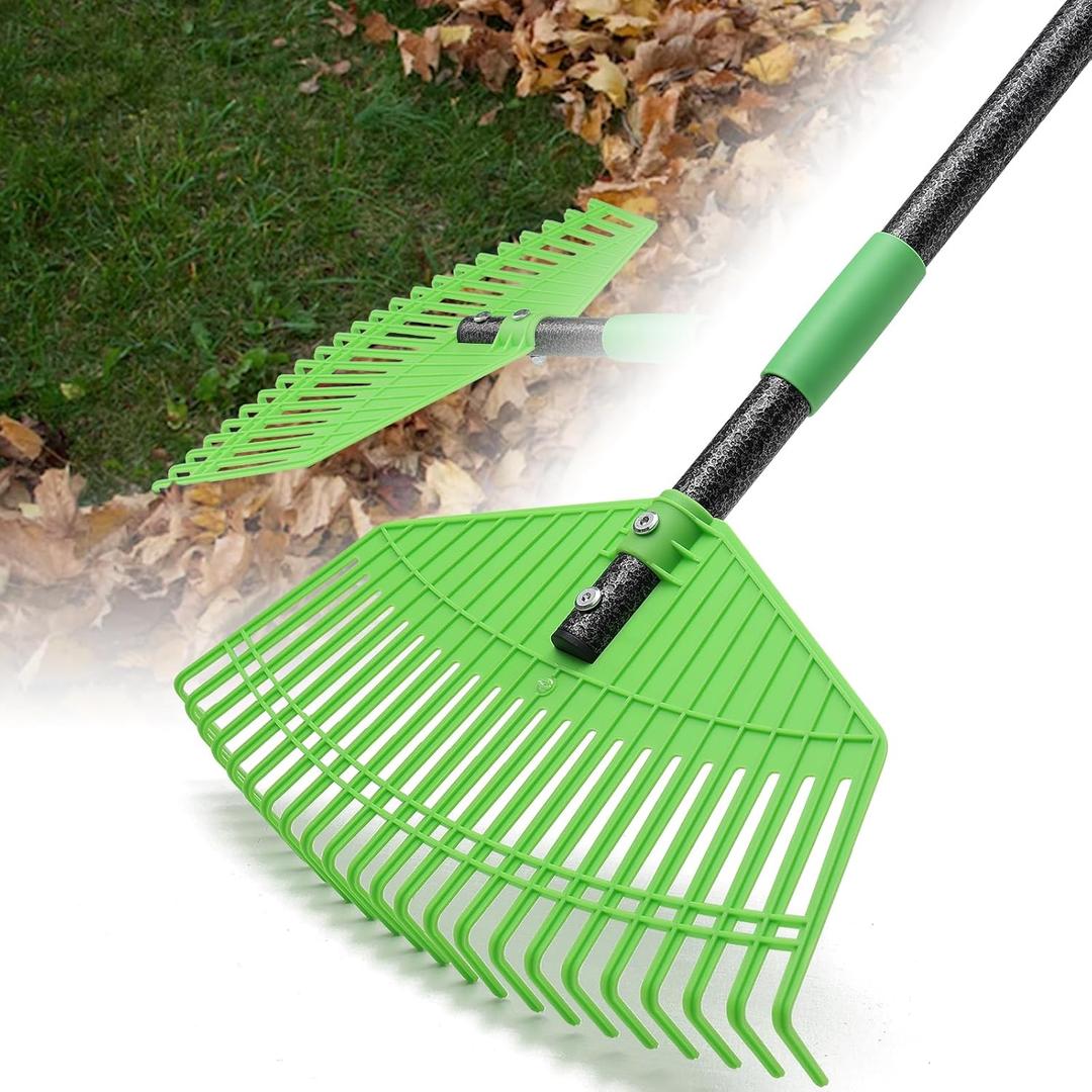 Plastic Rake for Leaves - Upgraded Anti-Break Nylon Head,75" Adjustable Leaf Rake,Gentle on Lawn,Garden,Yard,Grass,Pine Needle,Shrub,Lightweight for Women,Seniors,Kid,Gardening Camping Use