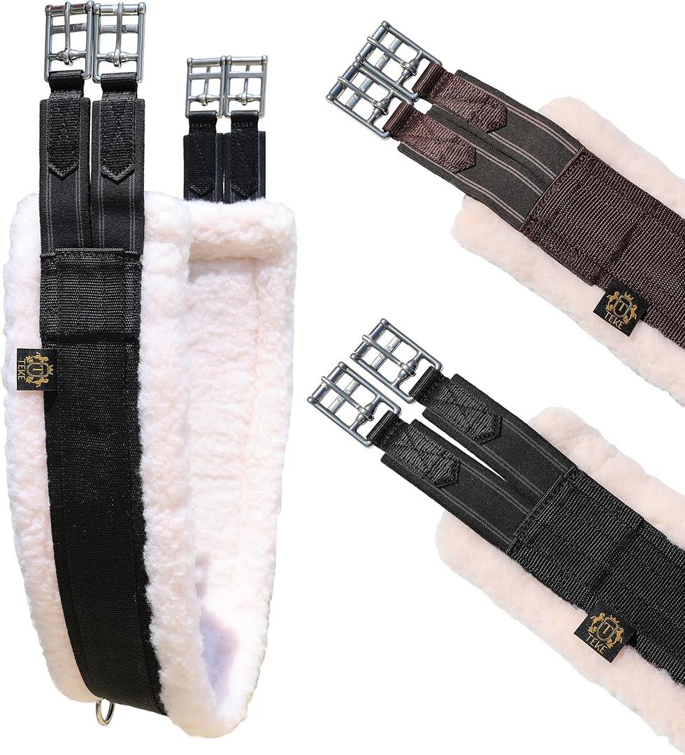 T TEKE Daily English Girths for Horses: Padded with Fleece, Double-Sided Heavy-Duty Elastic and Stainless Steel Buckles (Sizes 38-56")" (48, Brown)