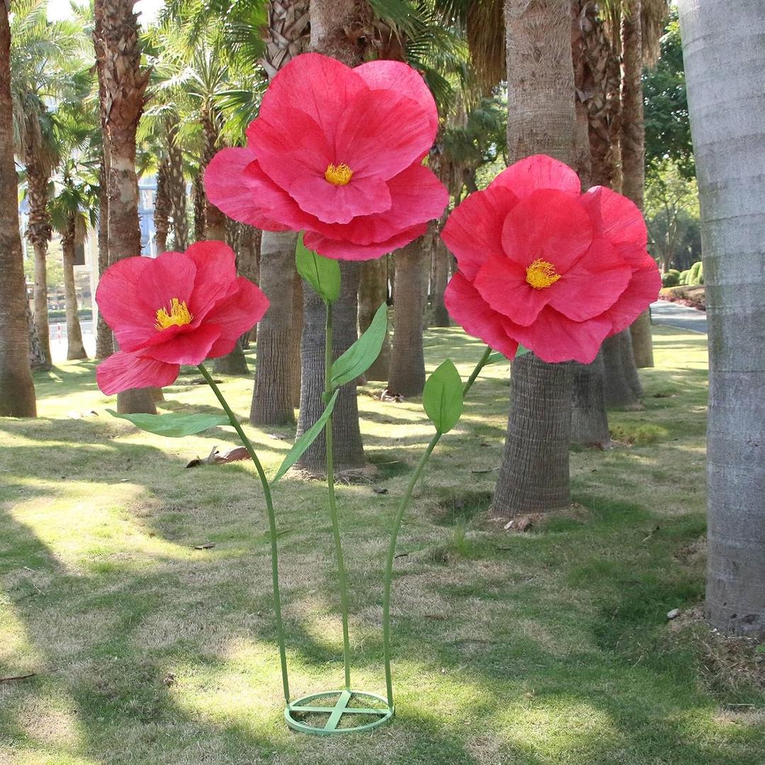 5.9 Ft Large Paper Artificial Flowers,Giant Flowers for Decoration,Standing Huge Handcrafted Poppy Flowers for Garden,Hotel,Office,Photography Props,Wedding,Art Gallery,Shop Window Display(B-Red)