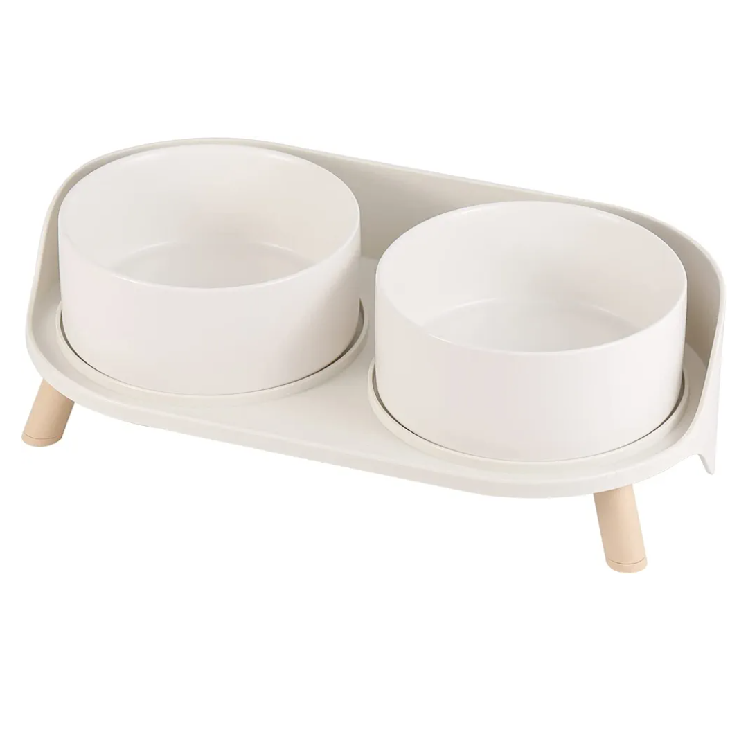 Elevated Ceramic Dog Bowl Set - Double Dog Feeding Bowls with Stand Splash Proof - Raised Dishes for Food and Water - Ideal for Small to Medium Dogs - 2 x 850 ml - 28.74 oz