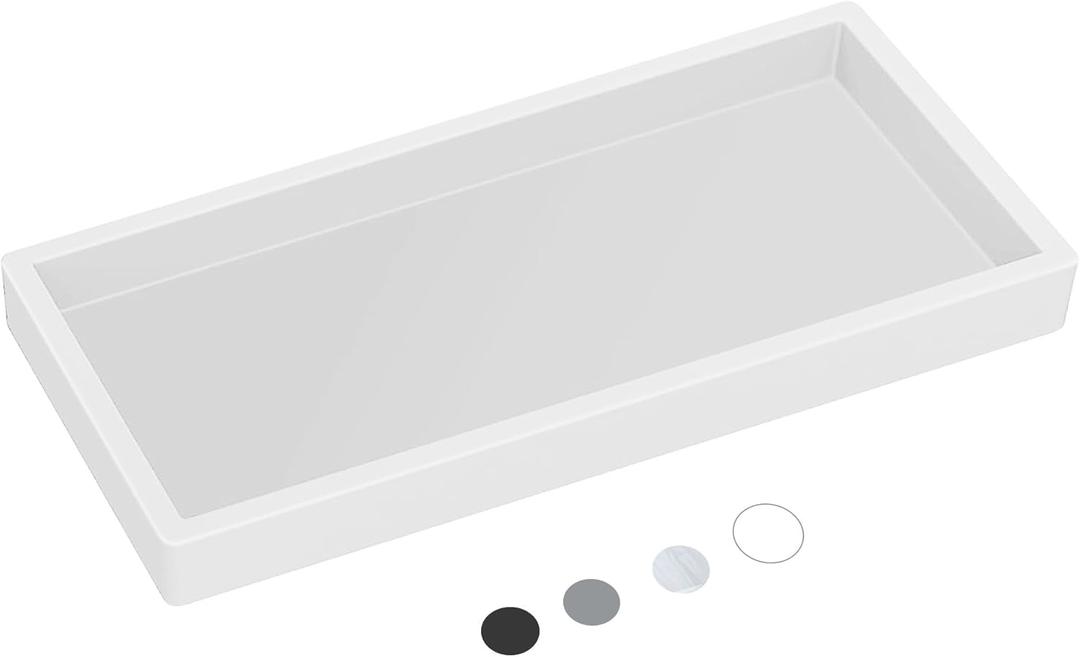 2 x Silicone Countertop Tray  Small 7.8" Bathroom Vanity Organizer for Soap Dispenser, Lotion Bottles, Perfume, Candles, Keys  Shatterproof Sink Tray (Single - Small (7.8" x 3.9" x 0.8"), White)