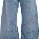 PLNOTME Womens High Waisted Barrel Jeans Casual Loose Boyfriend Wid Leg Denim Pants (4, Light Blue)