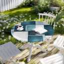 Teal Abstract Art Round Fitted Tablecloth Geometric Plaid Modern Graffiti Color Block Elastic Table Cloth Waterproof Oil Proof Table Cover Fits 45"-54" Round Tables for Party Picnic Dinner Decor (Bronze)