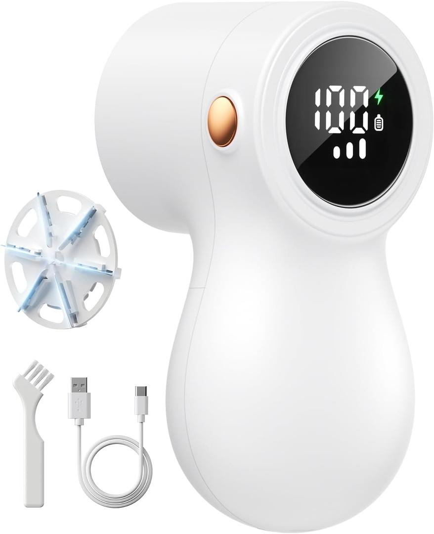 Fabric Shaver, coldSky Lint Remover for Clothes with 3 Replaceable Blades, Electric Lint Shaver with Digital Display, 3-Speeds Defuzzer for Removing Fuzz and Pill from Sweater (White)