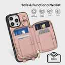 ORNARTO Magnetic Detachable Wallet Case for iPhone 16 Pro Max, [Compatible with MagSafe], Crossbody Wallet Case with Card Holder Wrist Strap, RFID Blocking PU Leather Wallet Phone Cover 6.9", Pink
