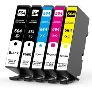 564XL High-Yield Ink Cartridges (5-Pack), Replacement for HP 564 Combo Pack, Compatible Photosmart 5520 6520 7510 7520 DeskJet 3520 Premium C309A C410A Printer (2BK/C/M/Y)