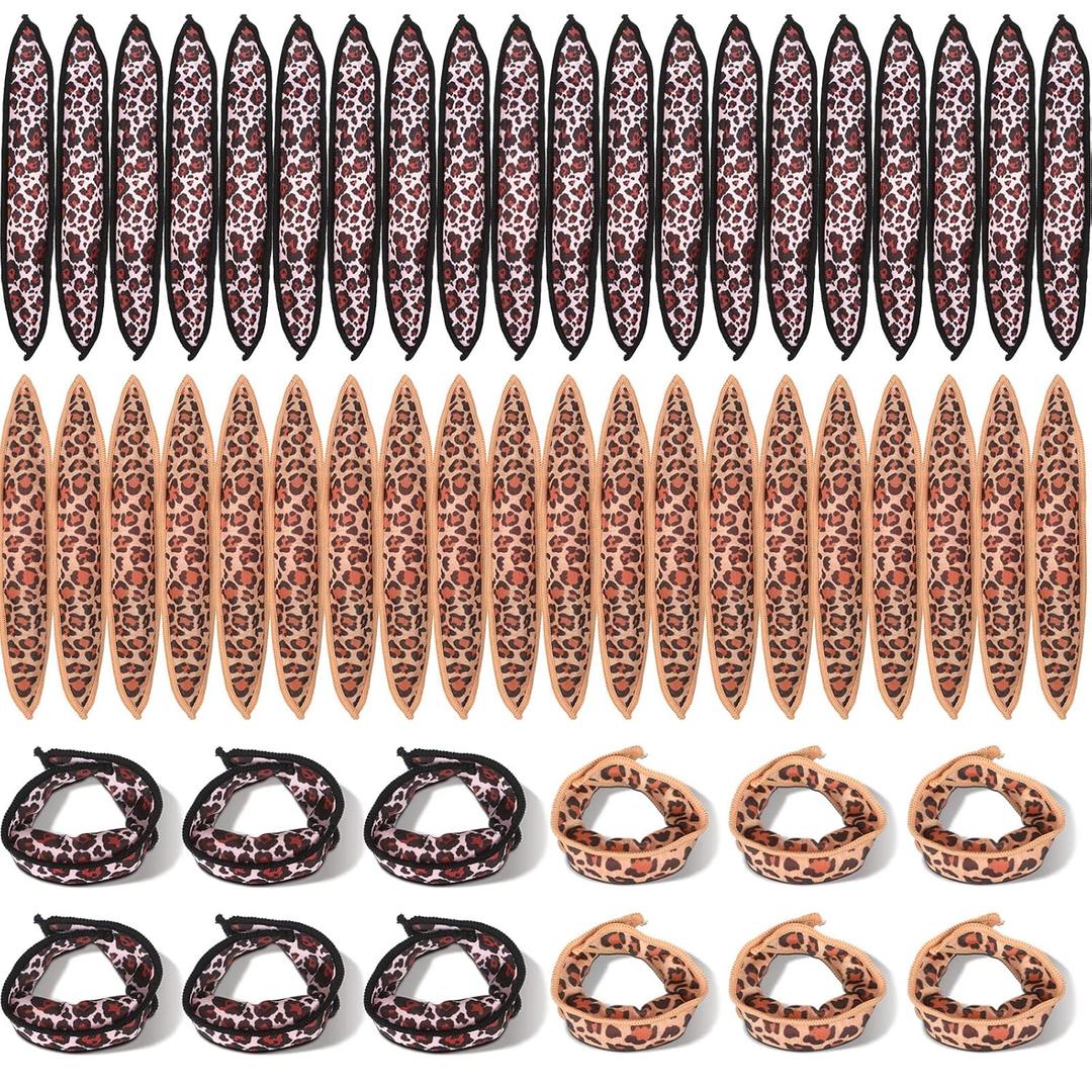 Bememo 40 Pieces Soft Curlers Hair Rollers Overnight Heatless Pillow Rollers for Hair Satin Sponge Curlers to Sleep in No Heat for Long Short Styling Tools(Leopard)