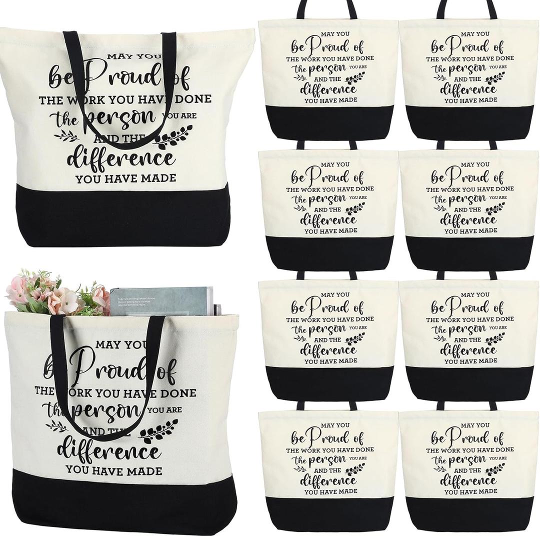 Silkfly 10 Pcs Teacher Appreciation Gift Inspirational Canvas Tote Bags for Women Teacher Employee Graduation Birthday(Classic)