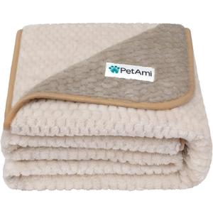 PetAmi Waterproof Dog Blanket, Leakproof XL Pet Blanket for Large Dogs, Furniture Sofa Couch Cover Protector, Fleece Cat Throw Bed Crate Kennel, Reversible Washable Soft Plush, Twin 60x80 Taupe Beige