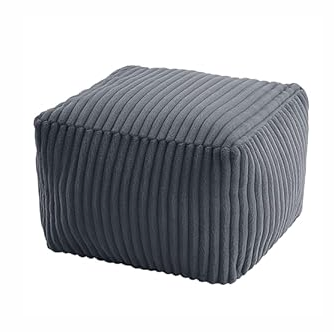 MeMoreCool Square Stuffed Pouf Ottoman Foot Rest, Stripe Furry Floor Pouf Foot Stool with Foam Chunk Filling, Soft Fluffy Stuffed Ottoman Footrest for Living Room, Faux Fur Grey