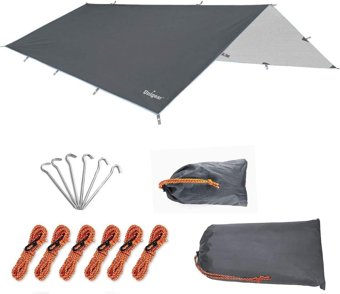 Unigear Tarp Rain Fly Tarp Waterproof Tent Cover Hiking Shelter Foldable Lightweight Waterproof for Camping and Protection Against Rain, Snow and Sun (300cmx400cm, Gray)